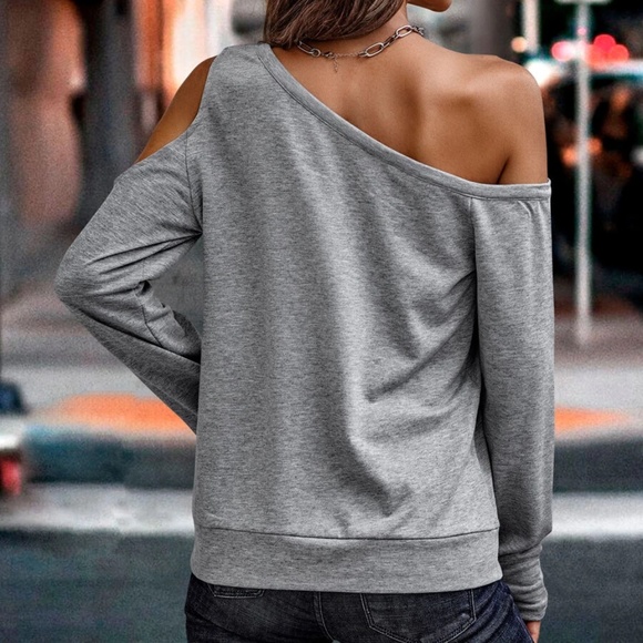 One Shoulder Thumbhole Sleeve Top - Picture 5 of 8